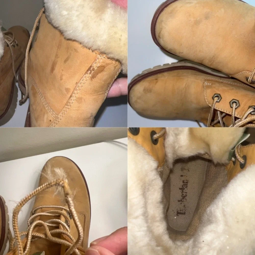 Timberland Womens Wheat Leather Faux Fur Trim Lace Up Boots 89379 Size 6M